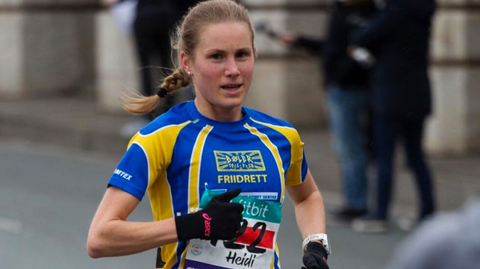 Heidi Pharo stanser klokka på 36.10 og vinner Karlstad Stadslopp. (Arkivfoto: Sylvain Cavatz)
