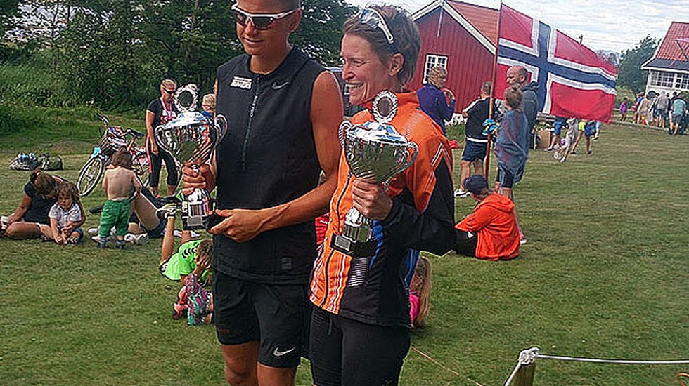 Andreas Grøgaard, Kragerø IF og Brita Cecilie Musatad, Langesund STK var raskest på 10km. Foto:  Arvid Henriksen Kragerø IF Friidrett/Jomfrulandsløpet