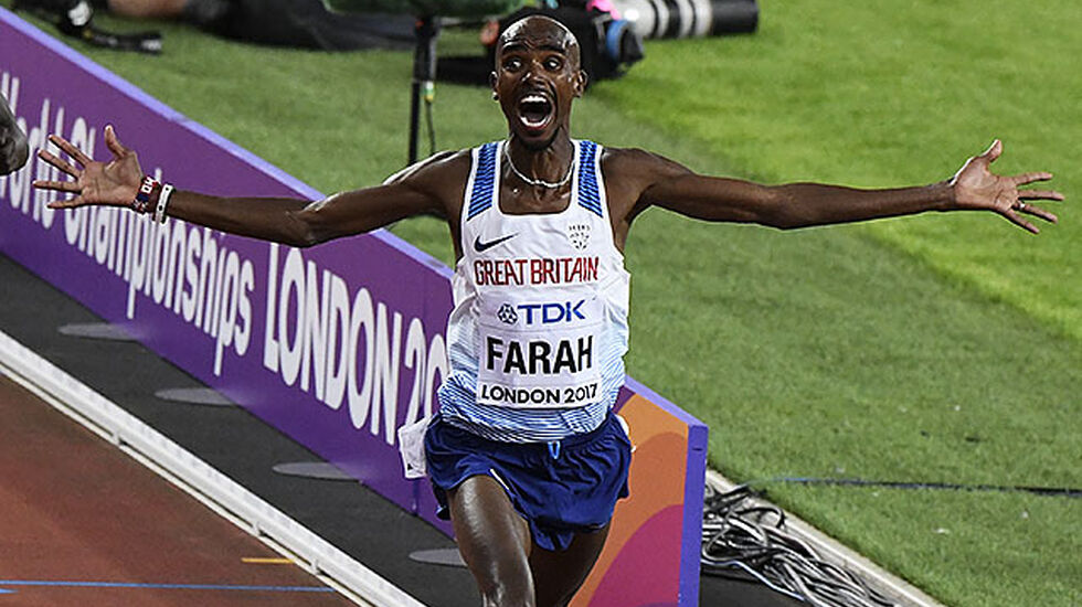 Mo Farah vinner 10000 under VM i London 2017. Foto: Bjørn Johannessen
