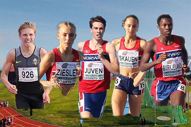 Mulige kandidater til å bli junior-norgesmestere på løpsøvelsene i friidrett i år: Simen Halle Haugen, Camilla Ziesler, Sondre Juven, Karoline Skauen og Thomas Jefferson Byrkjeland. Mulige kandidater til å bli junior-norgesmestere på løpsøvelsene i friidrett i år: Simen Halle Haugen, Camilla Ziesler, Sondre Juven, Karoline Skauen og Thomas Jefferson Byrkjeland.