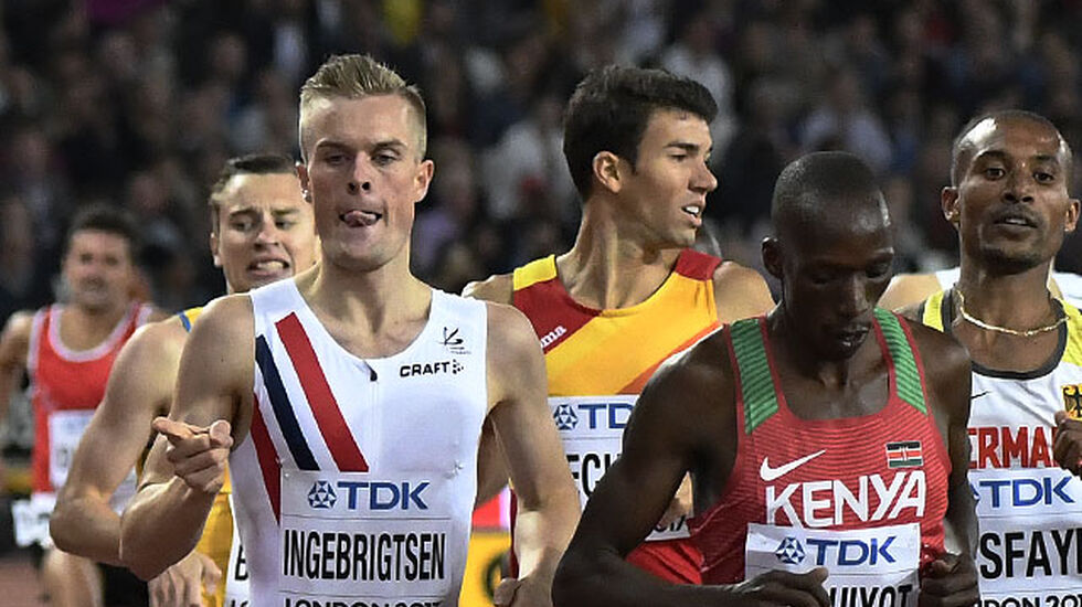 Filip Ingebrigtsen styrte unna alle vanskeligheter og tok seg til mål på sikker kvalifiseringsplass. (Foto: Bjørn Johannessen) 