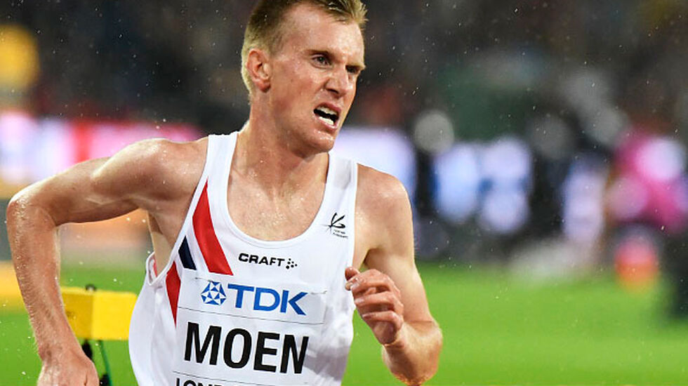 En liten måned etter maratonløpet sitt i Fukuoka var Sondre Nordstad Moen tilbake med startnummer på brystet. (Arkivfoto: Bjørn Johannessen) 