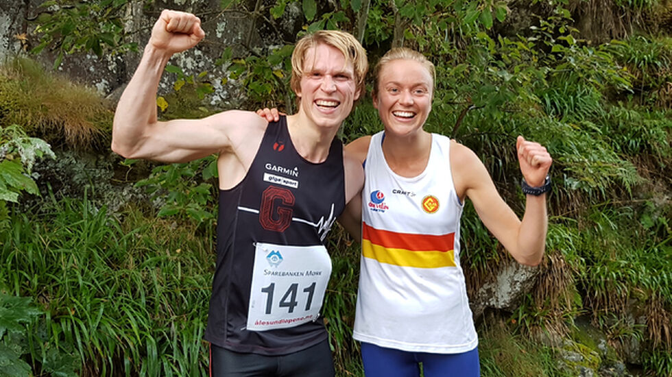 De to vinnerne i dagens løp i Ålesund, Asgeir Bakken Rognstad og Ingrid Festø. Foto: Sigbjørn Lerstad