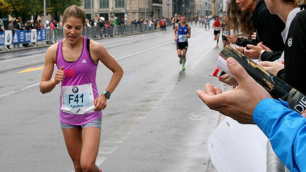 Karoline Moen Guidon setter personlig rekord i Berlin Marathon i 2017. Foto: Oddvar Røsten