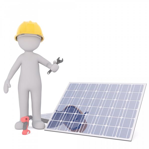 Animert 3D mann som monterer solcellepanel