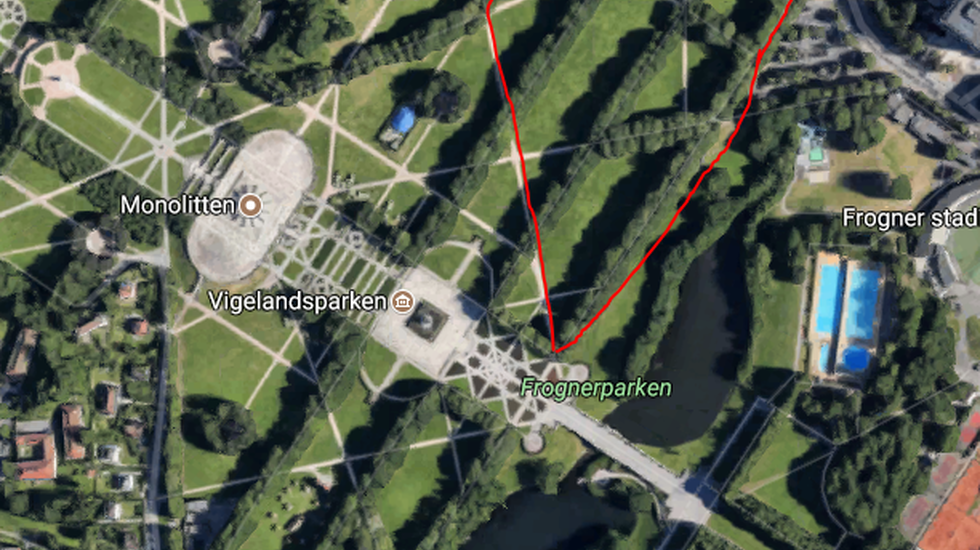 Løypa for intervalltreningen på mandager. Lengde ca. 1 km