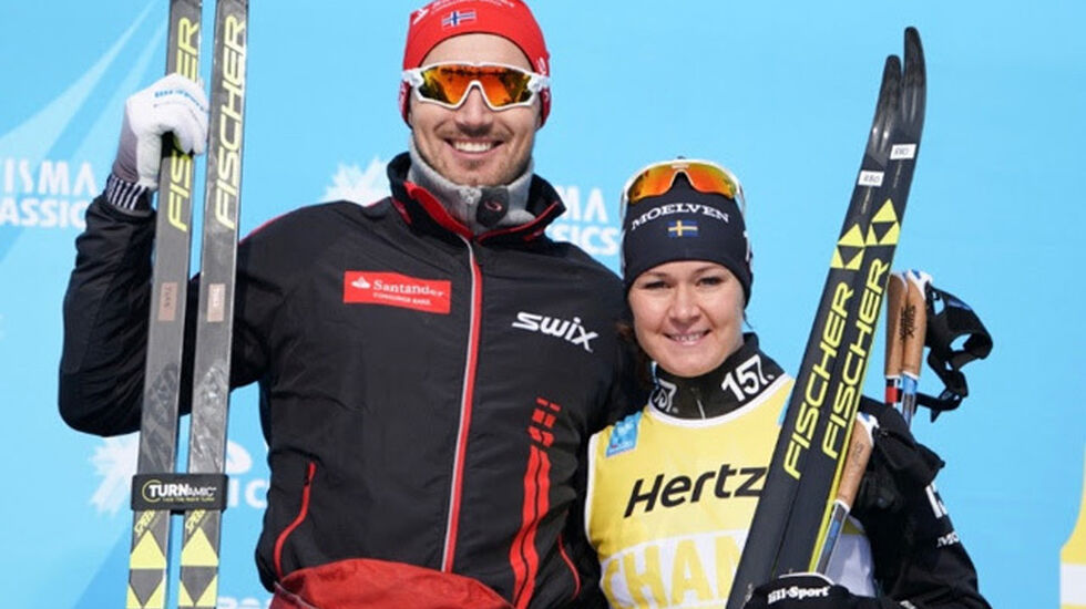 Andreas Nygaard, Team Santander og Britta Johansson Norgren, Lager 157 Ski Team vant sesongens andre renn i Ski Classics. Foto: Magnus Östh