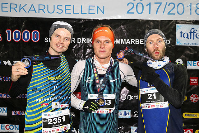 Premiepallen for herrenes 10 km: Bjørn Tore Kronen Taranger, Sondre Øvre-Helland, Henrik Angermund.