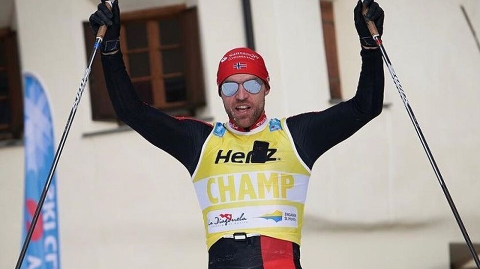 Tord Asle Gjerdalen, Team Santander i mål som vinner av La Diagonela 2018. (Arrangørfoto)