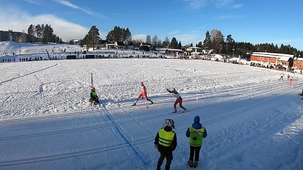Målfoto fra Idrettsparken på Kjellmyra lørdag. (Skjermdump fra arrangørvideo)