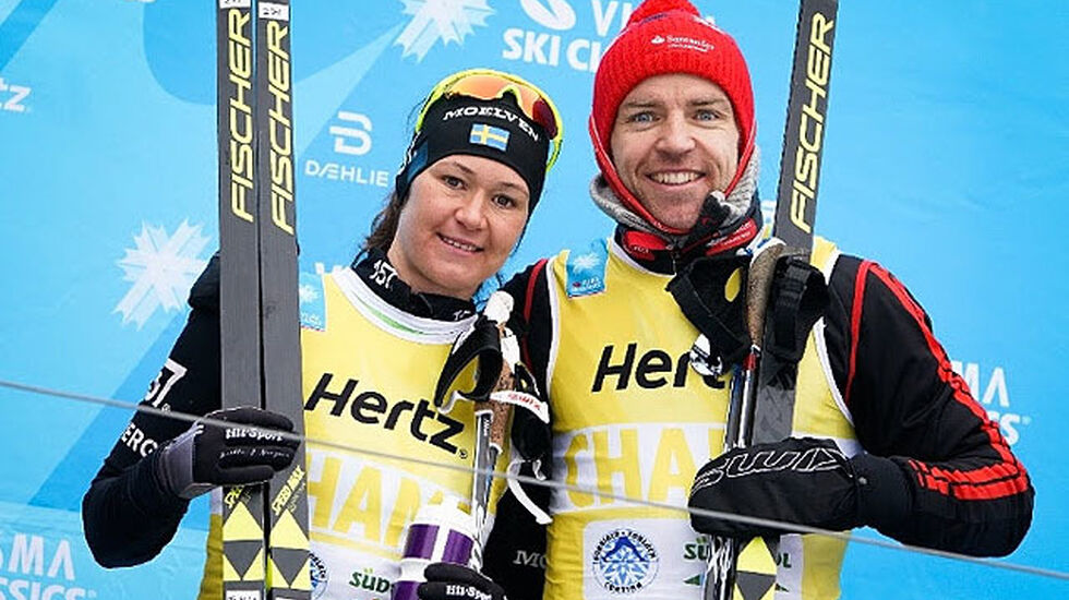 Det har handlet mye om Tord Asle Gjerdalen og Britta Johansson Norgren både ifjor og i år i Ski Classics. Med seieren i Toblach-Cortina styrket de sine sjanser kraftig til å vinner Ski Classics sammenlagt igjen. Foto: Arrangøren