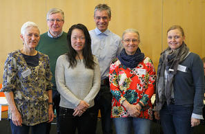Årets styre i Kondis, minus Bjørn Skotte som var forhindret fra å være til stede på årets Landsmøte. Fra venstre: Bodil Brå Alsvik, Finn Olsen, Solfrid Haugen, Tim Bennett, Helene Roald og Tone Yvonne Killengreen. Foto: Per Inge Østmoen