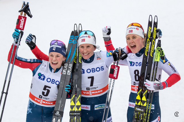 De tre raskeste på 3-mila; Diggins, Bjørgen og Haga. (Foto: Sylvain Cavatz)