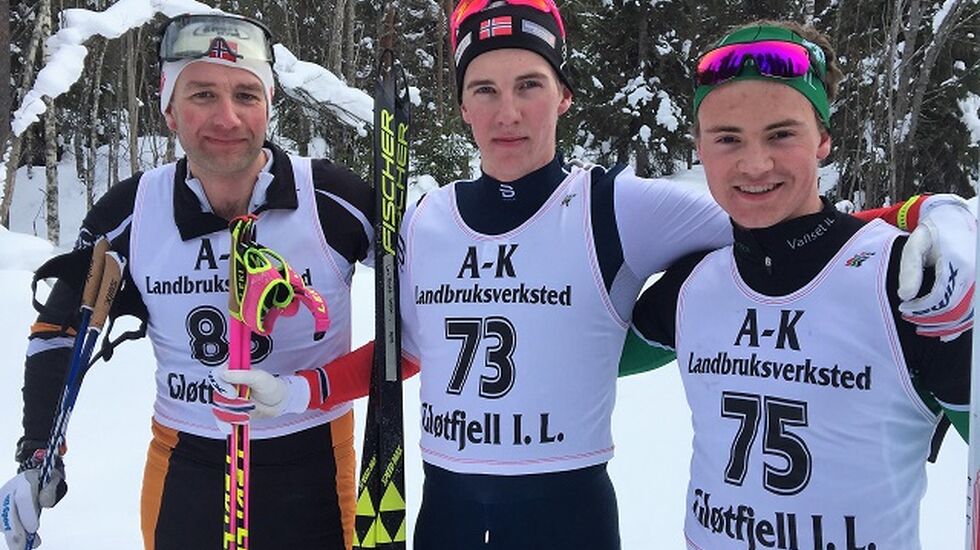 Tre raske menn rett etter målgang i Kittillirennet i Engerneset søndag (fr v.): Tore Stengrundet, Lars Bovold og Petter Myhr. (Foto: Hilde Hagevik Odde)