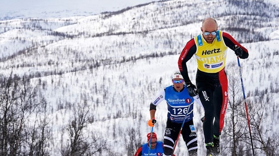 Tord Asle Gjerdalen i føringen med Chris Jespersen og Anders Aukland hakk i hæl i en av de tøffe stigningene i Reistadløpet lørdag. (Foto: Magnus Östh)