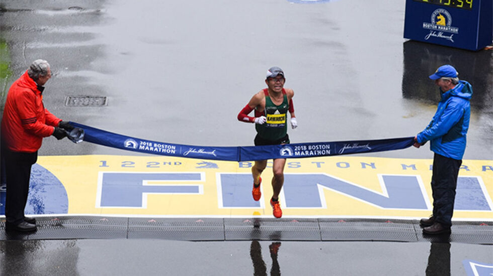 Yuki Kawauchi har vunnet mange maratonløp, men at han skulle vinne en World Marathon Major, hadde knapt noen trodd på forhånd. (Foto: arrangøren) 