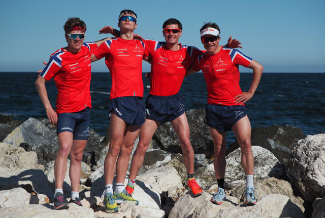 Casper Stornes, Jørgen Gundersen, Gustav Iden og Kristian Blummenfelt har fått trent bra og er i god form før WTS-løpet i Bermuda lørdag 28. april Foto: Norges Triatlonforbund
