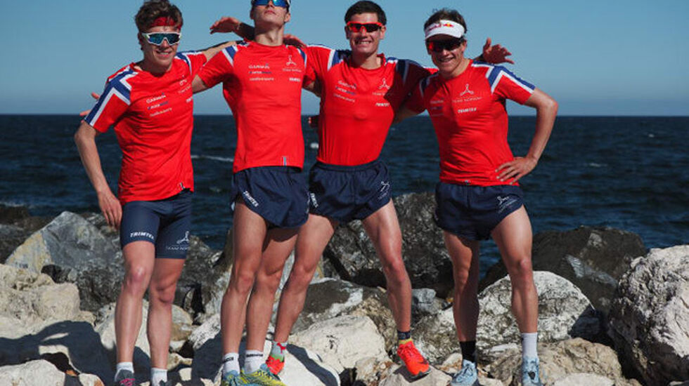 Casper Stornes, Jørgen Gundersen, Gustav Iden og Kristian Blummenfelt har fått trent bra og er i god form før WTS-løpet i Bermuda lørdag 28. april Foto: Norges Triatlonforbund
