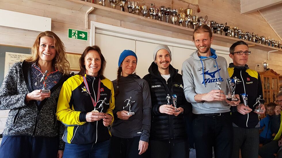Topp 3 kvinner og menn; Marit Imset, Hilde Johansen, Vivian S Lunde, Magnus Thorud, Gjermund Sørstad og Arne M Lindstad. (Foto: Helge Reinholt)