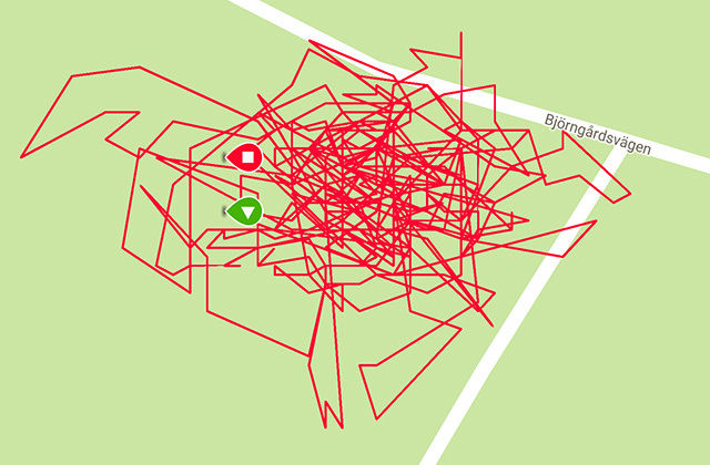 Dette ser kanskje ut som hodeløs løping rundt i en park, men var faktisk 45 minutter relativt rolig yoga på ei matte. Distansen ble målt til 790 meter. Dette ser kanskje ut som hodeløs løping rundt i en park, men var faktisk 45 minutter relativt rolig yoga på ei matte. Distansen ble målt til 790 meter.
