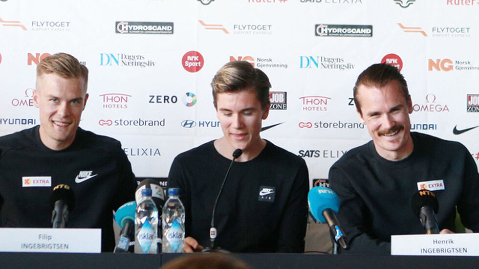 Filip Ingebrigtsen skadet seg under et løp i USA for en måned siden. Nå har han fått klarsignal for å delta i Bislett Games og dermed er hele brødretrioen klar for torsdagens stevne. (Foto: Kjell Vigestad)