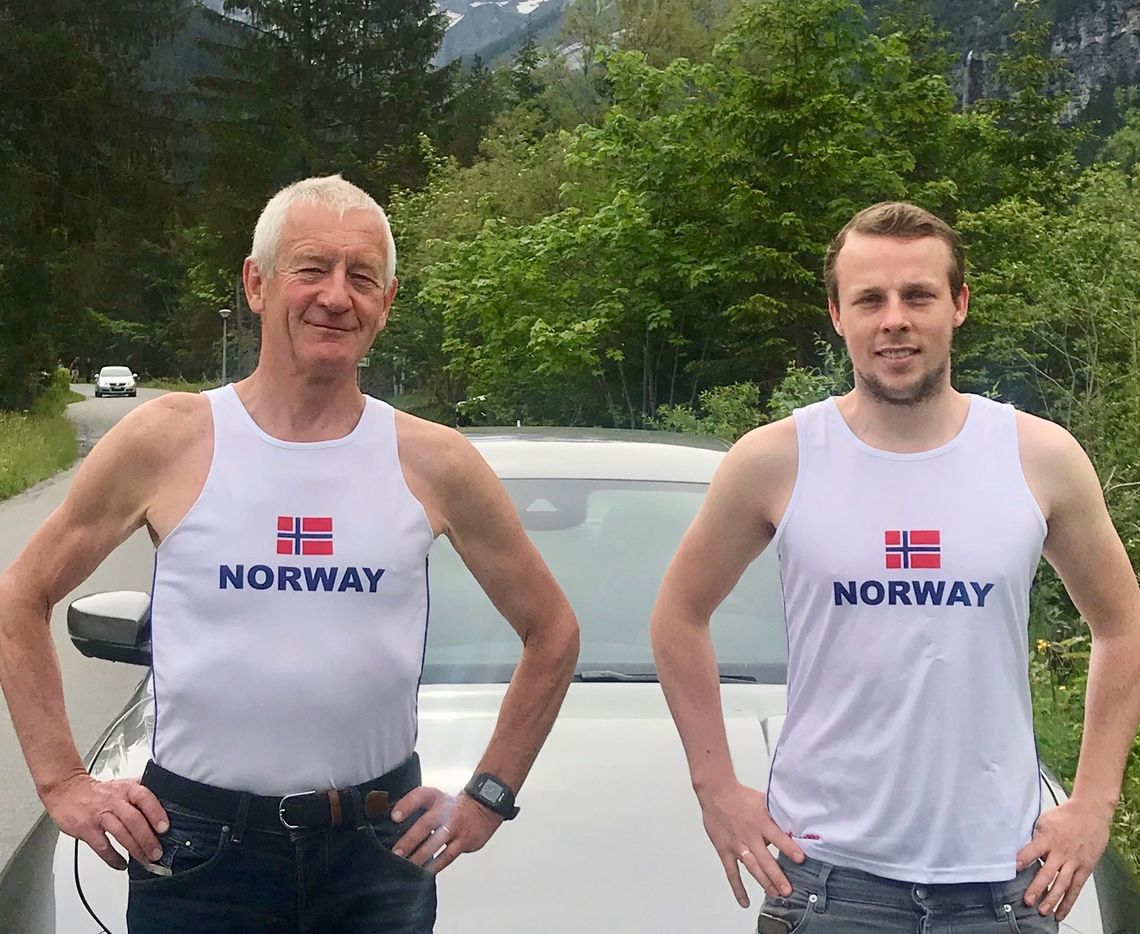 Per Gunnar Kvenset og Nikolai Kvenset like før start i verdens lengste trappeløp i Sveits