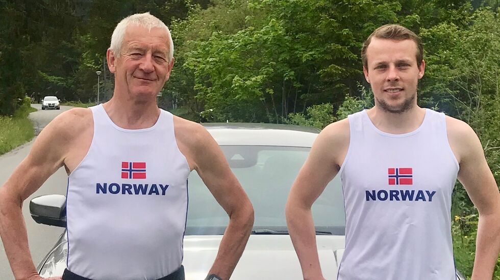 Per Gunnar Kvenset og Nikolai Kvenset like før start i verdens lengste trappeløp i Sveits