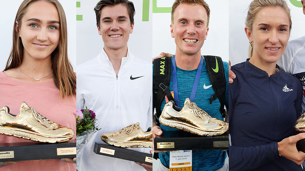Karoline Skauen, Jakob Ingebrigtsen, Sondre Nordstad Moen og Karoline Bjerkeli Grøvdal fikk tildelt Gullskoen som årets løper i 2017.