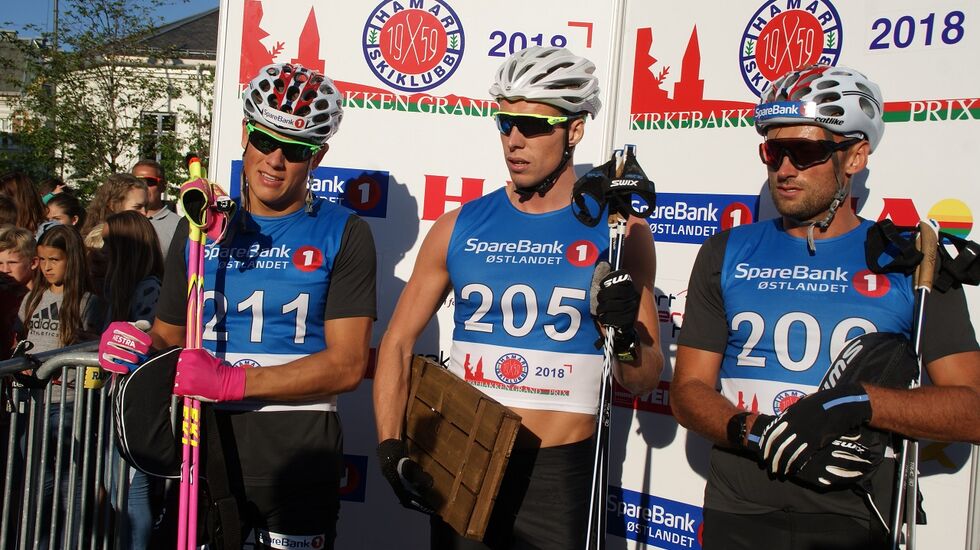 De tre beste i herrefinalen, Johannes Høsflot Klæbo, Stian Berg og Petter Northug jr. (Foto: Stein Arne Negård)