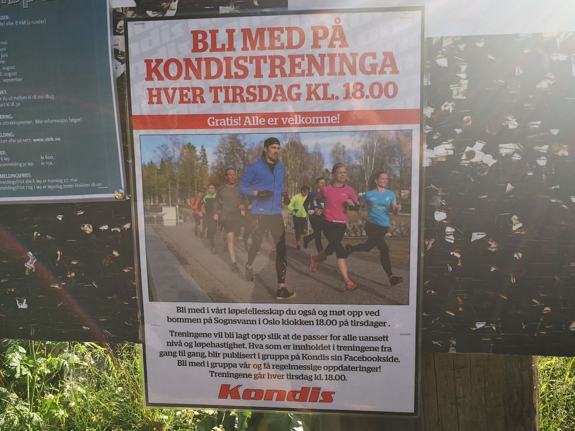 Kondistreninga reklamerer nå for seg sjøl på oppslagstavla ved bommen på Sognsvann.