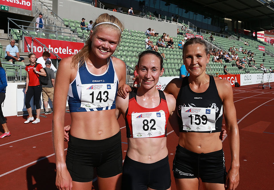 De tre beste på 5000 m: Mariann Roe, Vienna Søyland Dahle og Pernilla Epland. (Foto: Kjell Vigestad)