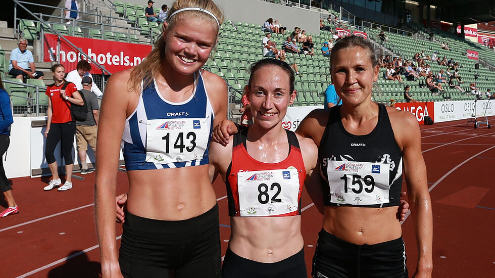 De tre beste på 5000 m: Mariann Roe, Vienna Søyland Dahle og Pernilla Epland. (Foto: Kjell Vigestad)