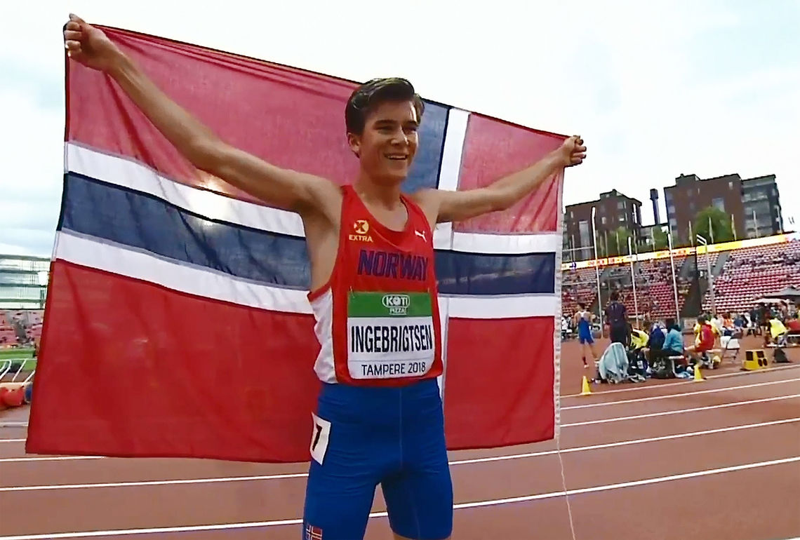 Jakob Ingebrigtsen kunne juble for sølv etter å ha møtt verdens beste 1500 m-løpere under 20 år. (Foto: skjermdump fra IAAFs streaming)