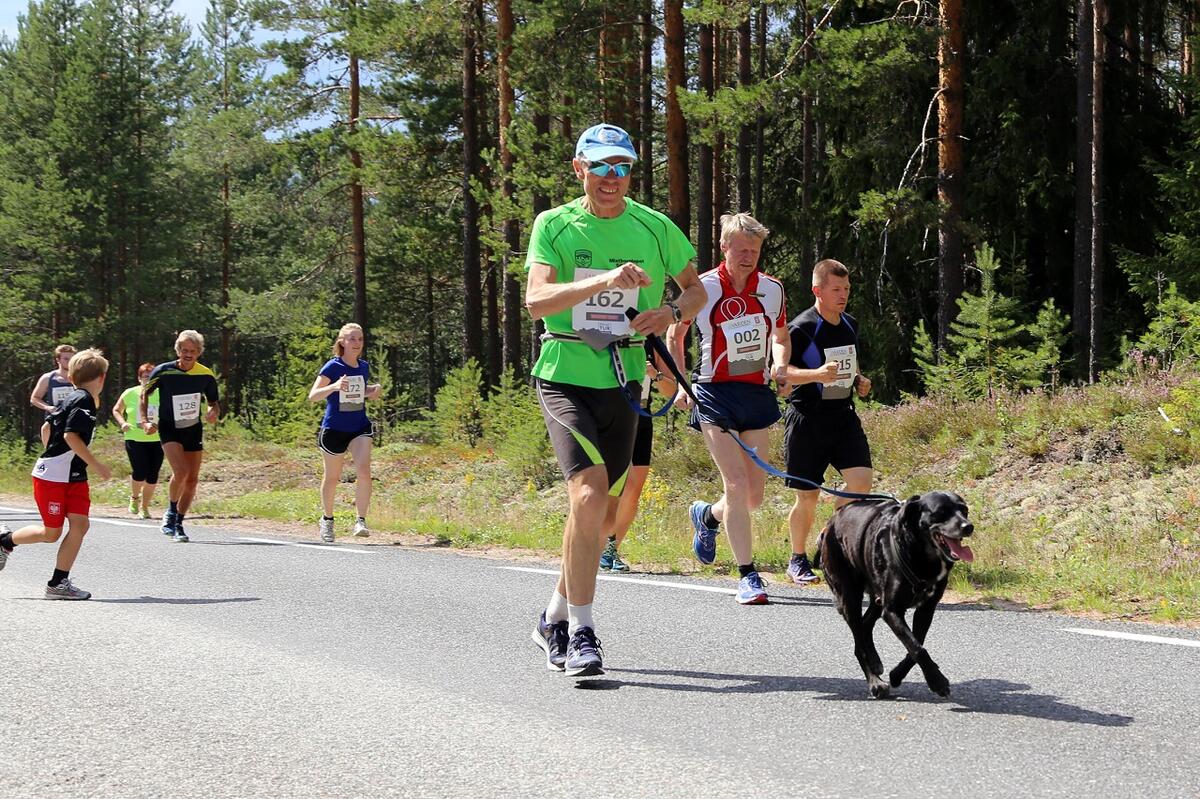 Torbjørn Sæther, Eidsvold Turn skøyter, fullførte 11 kilometer med sin firbeinte venn i varmen.