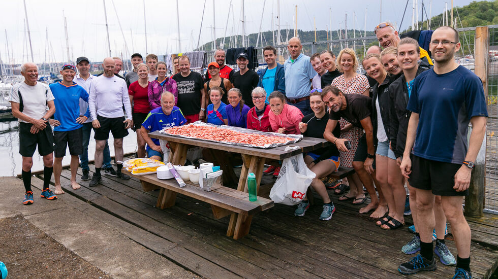 15 kg reker til deltakerne etter løpet på Hovedøya Rundt. Foto: Stian S. Møller