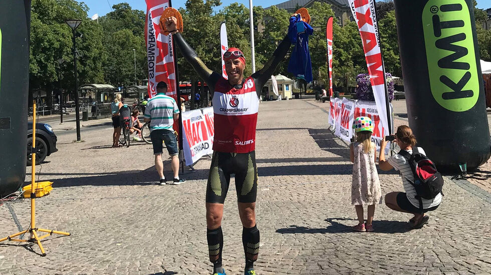 Svein-Erik Bakke til topps på kortdistansen i Swim-Run Karlstad sist lørdag.