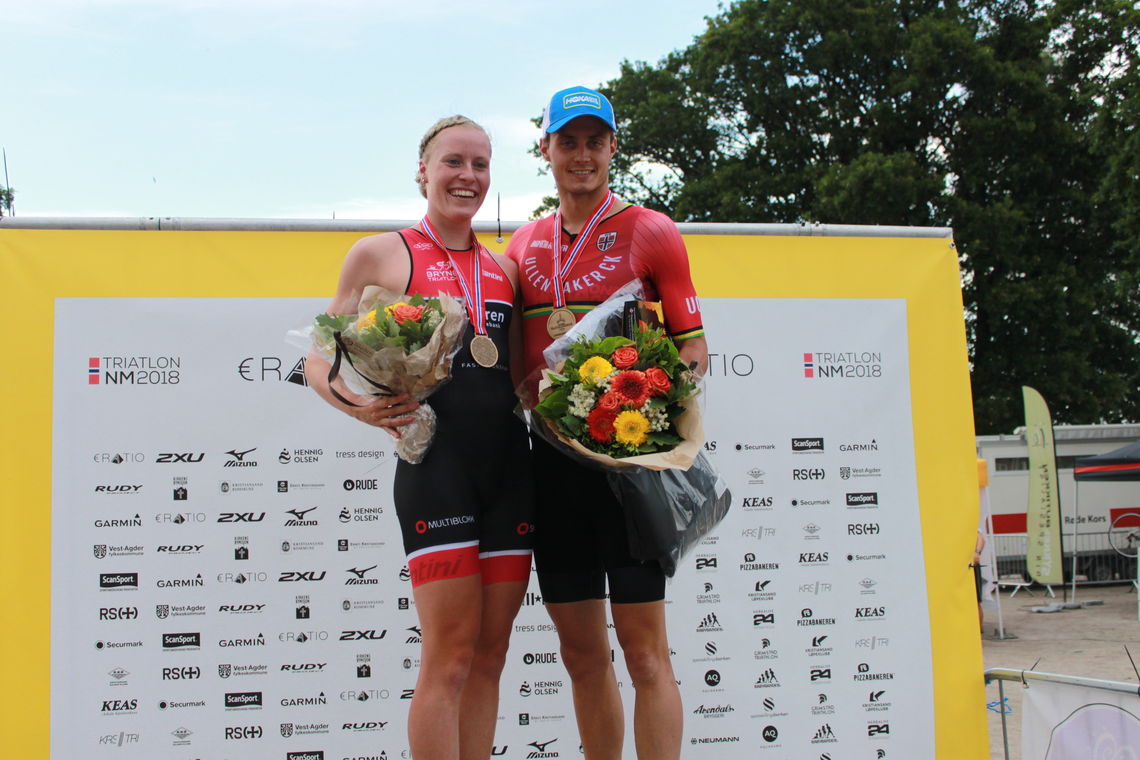 Lotte Miller og Jørgen Gundersen NM vinnere 2018. (Foto: Gabrielle Bjørnstad-Northern/Norges Triatlonforbund)