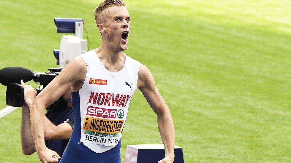 Filip Ingebrigtsen var både letta og glad da det viste seg at det dramatiske fallet ikke kosta han finaleplassen. (Foto: Bjørn Johannessen) 