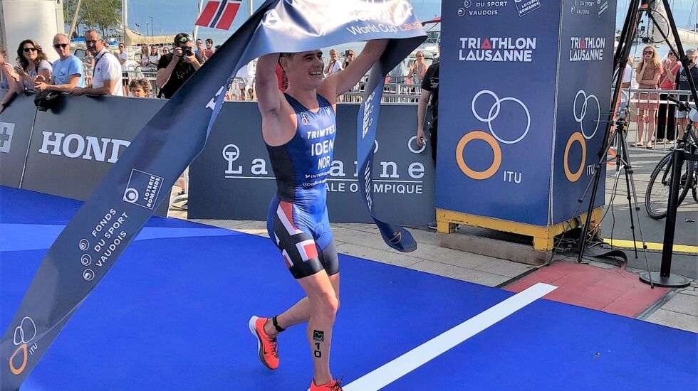 Gustav Iden vant Challenge Daytona i Florida. Bildet er fra da han vant World Cup triatlon i Lausanne 2018 (foto_Arild_Tveiten_Norges Triatlonforbund)