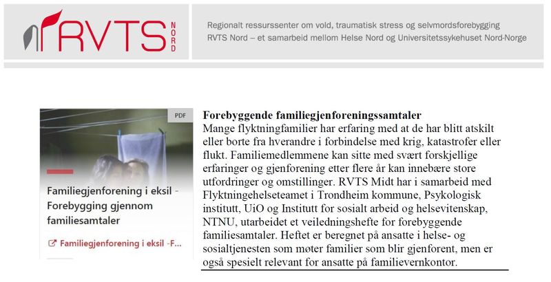 Nyhetsbrev fra RVTS Nord Nyhetsbrev fra RVTS Nord