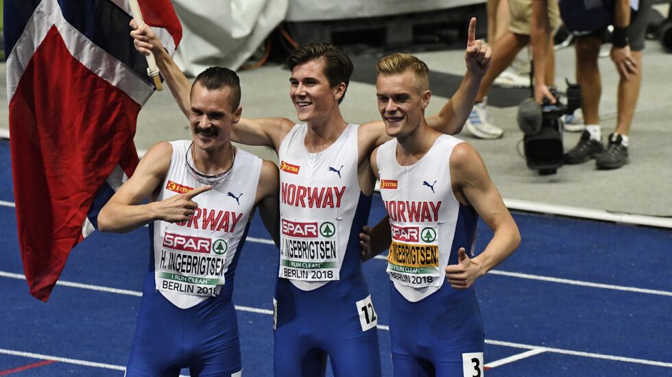 Team Ingebrigtsen på EM friidrett tidligere i år. Nå kommer alle tre brødrene til Ringerike og Hytteplanmila for å debutere på 10 km gateløp. (Foto: Bjørn Johannessen)