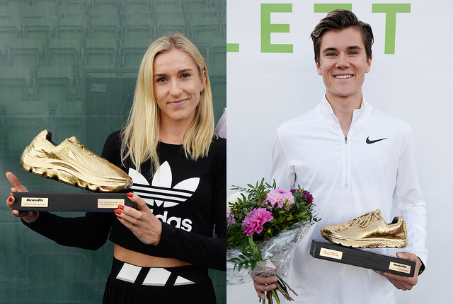 Karoline Bjerkeli Grøvdal og Jakob Ingebrigtsen kan motta Kondis' gullsko som landets beste langdistanseløpere i 2019. (Foto: Bjørn Johannessen)