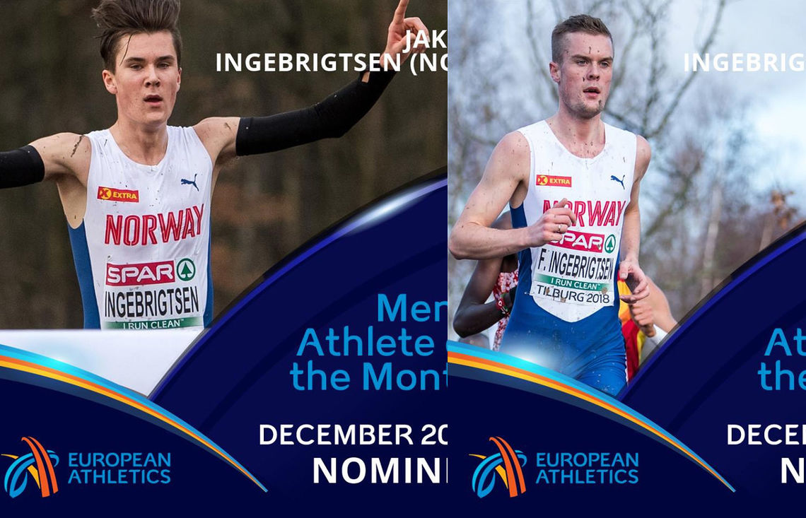 Jakob og Filip Ingebrigtsen er to av fem nominerte som kan bli månedens friidrettsutøver i Europa. (Foto: Det europeiske friidrettsforbundet)