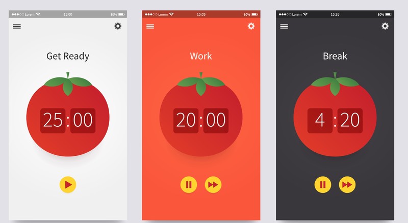 Pomodoro technique. App ui design