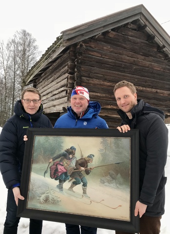 Baglerrennet 2018 - Haavard Lysaker, Tore Sandem og Erik Tresselt med Birkebeiner-bildet på Folkenborg.jpg