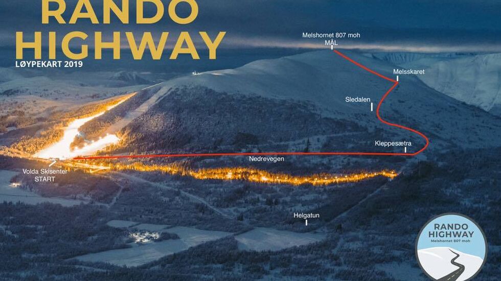 Løypekart, Start ved Volda skisenter og mål på Melshornet 807 moh. Arrangør.