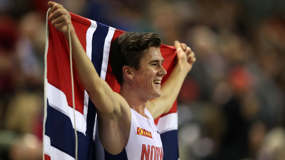 Jakob Ingebrigtsen historisk gullvinner i EM innendørs i Glasgow. Foto: Ian MacNicol,/Getty Images