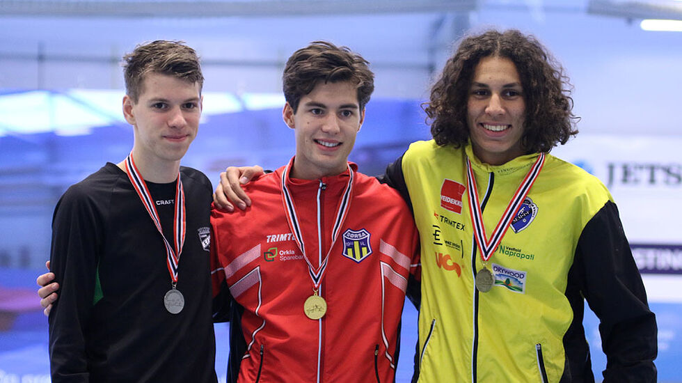 Premiepallen 1500 meter G18/19: Sondre Rishøi, Kjetil Brenno Gagnås og Moa Abounnachat Bollerød