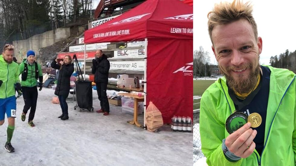 Tobias Gyllebring vant det første Last Man Standing i Østmarka etter 33 timers innsats. Til venstre ser vi han og toeren Theodor Moen legge ut på den 33. runden i terrenget.