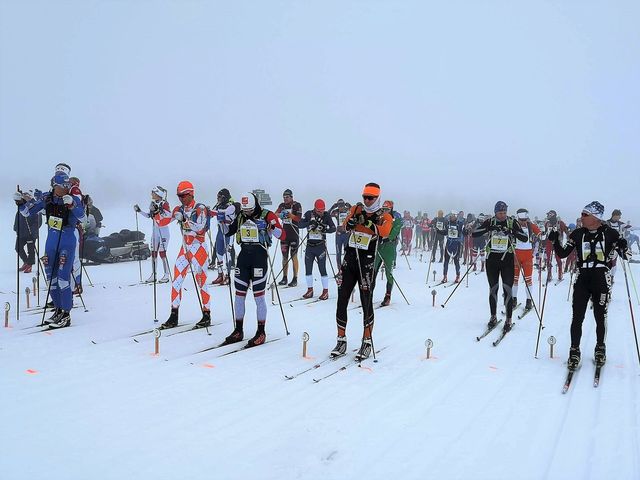 Startklare langløpere på 120 km på Venabygdsfjellet med (fra v.) Geir Strandbakke, Sigurd Sollien Hulbak, Håvard Solås Taugbøl og Vinjar Skogsholm i første rekke.